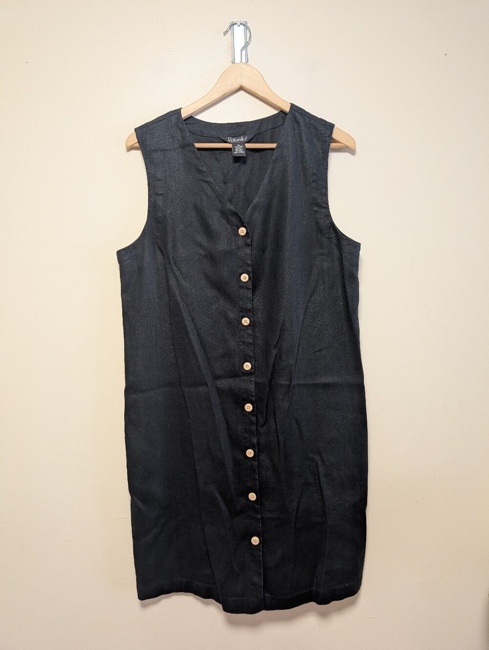 Rafaella Black 100% Linen Button Front Shift Dress Size 12 Minimalist Coastal - Picture 4 of 5
